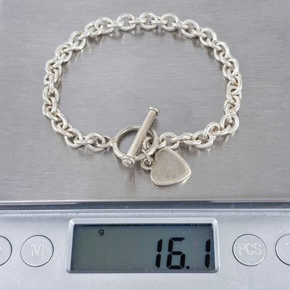Heart Charm Toggle Bracelet | Chunky Link Chain | Vintage Sterling Silver 925 - Picture 5 of 5